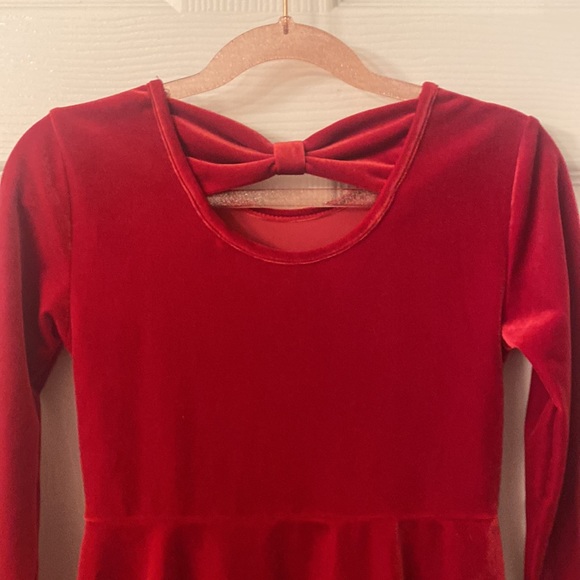 Little Girls Red Velvet Dress - Picture 4 of 5